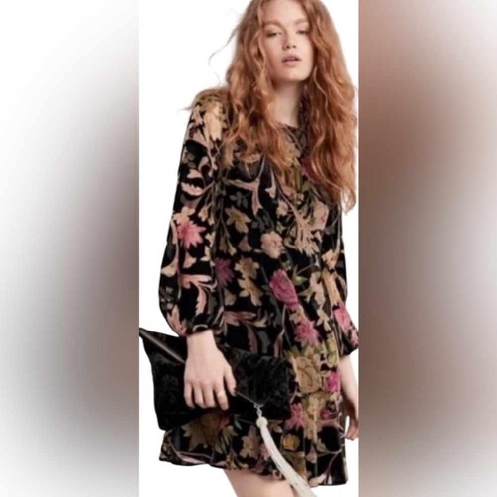 Eliza J Women’s Black Velvet Floral Burnout Dress EUC 8 #1575